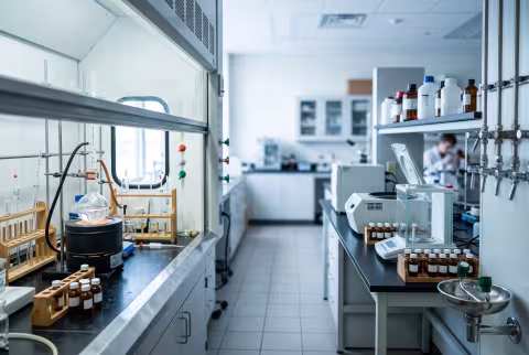 Analytical chemistry laboratory, fume hood and instruments — Facility / Department imagery.