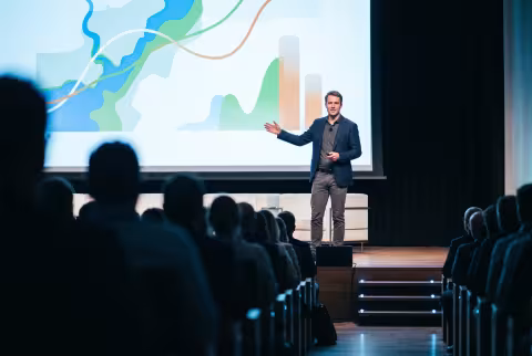 Conference keynote presentation — News imagery, events and conferences.